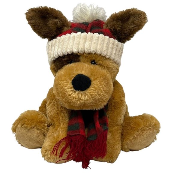 Hug Fun International Plush Dog In Red Plaid Hat & Scarf Stuffed Animal Toy 11" - Picture 5 of 10